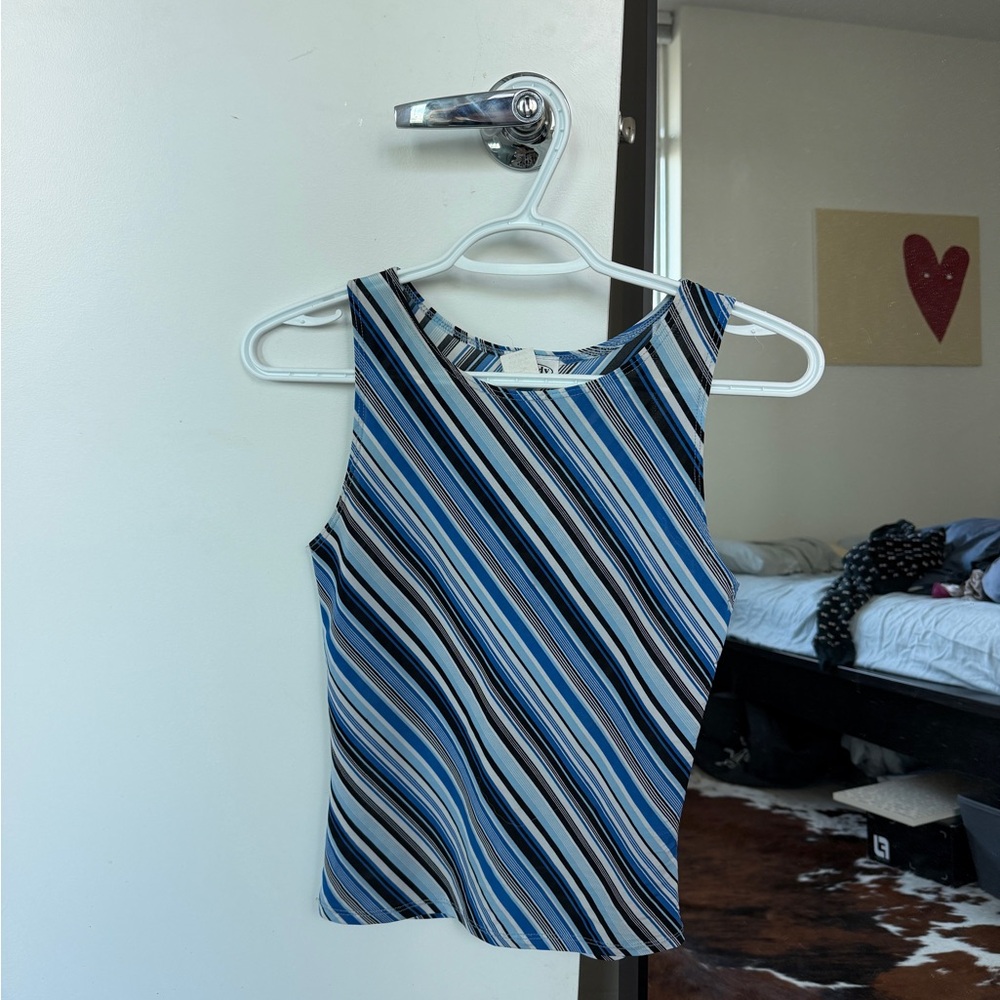Striped Blue Sleeveless Women’s Top